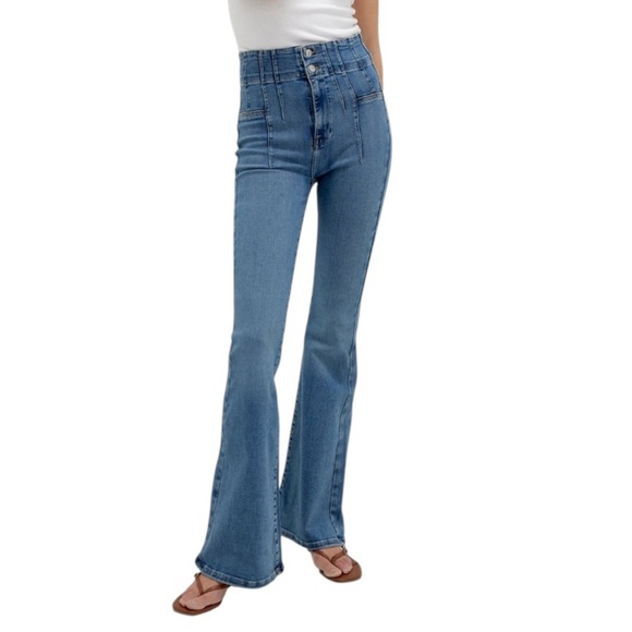 WE THE FREE High Rise Flare Stretch Denim Bohemian Festival Jeans 29 - Picture 1 of 10